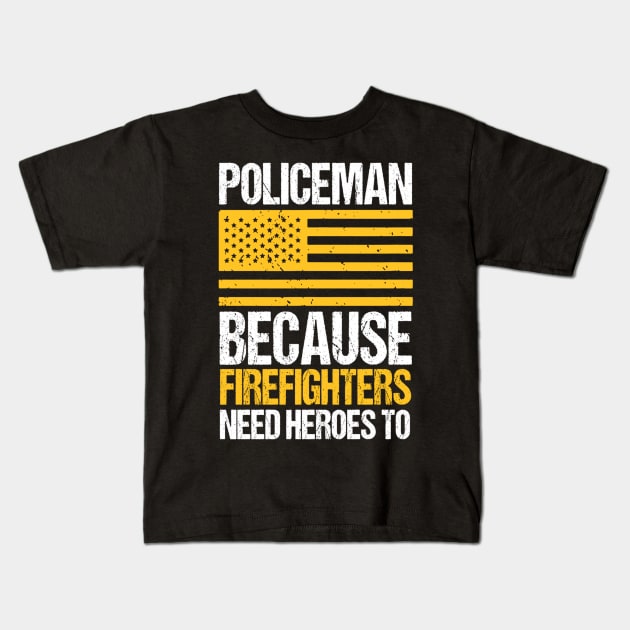 Mens Police Officer Because Hero Thin - Blue Line Flag Police Kids T-Shirt by Origami Fashion